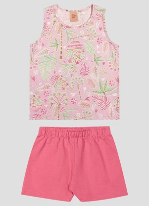Kely Kety - Conjunto Blusa Meia Malha e Shorts Rosa - KELY KETY