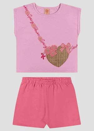 Kely Kety - Conjunto Blusa Meia Malha e Shorts Rosa - KELY KETY