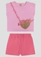 Kely Kety - Conjunto Blusa Meia Malha e Shorts Verde - variação: Rosa