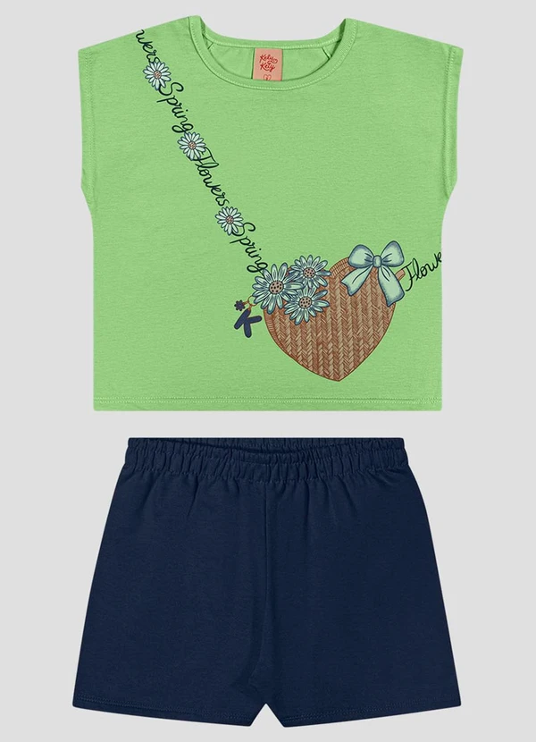 Kely Kety - Conjunto Blusa Meia Malha e Shorts Verde