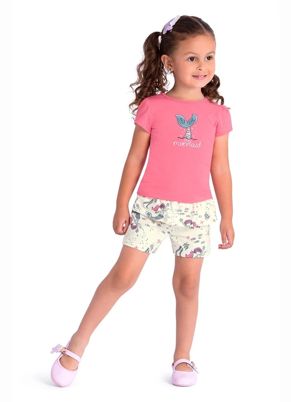 Duduka - Conjunto Blusa Mermaid e Short Sereia Rosa