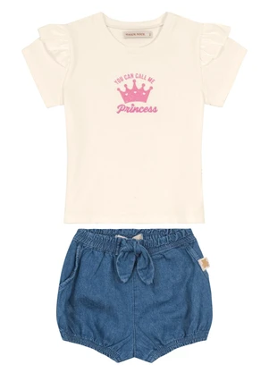 Trick Nick - Conjunto Blusa Princess com Shorts Bege - TRICK NICK