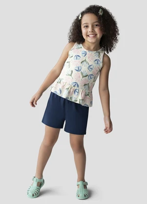 Kely Kety - Conjunto Blusa Regata e Shorts em Moletinho Azul - KELY KETY