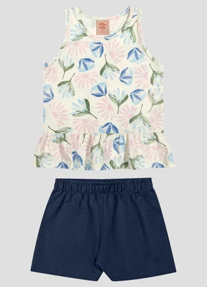 Kely Kety - Conjunto Blusa Regata e Shorts em Moletinho Azul - KELY KETY