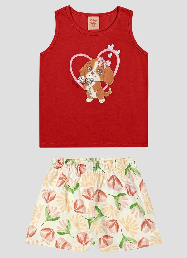 Kely Kety - Conjunto Blusa Regata e Shorts Vermelho