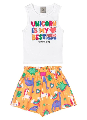 Quimby - Conjunto Blusa Ribana Short Branco - QUIMBY
