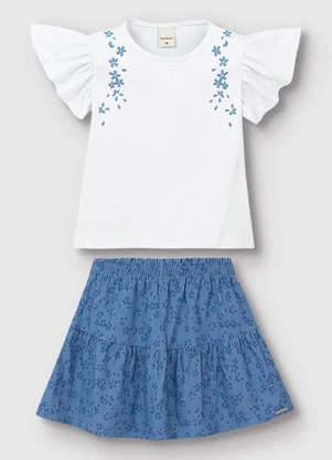 Carinhoso - Conjunto Blusa & Saia com Bordado Branco - CARINHOSO