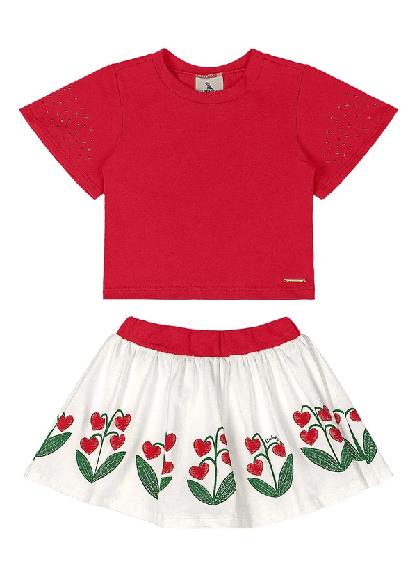 Quimby - Conjunto Blusa Saia Estampado Vermelho 2