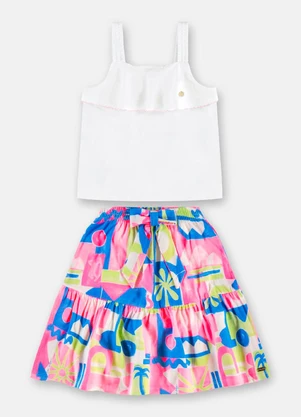 Up Baby - Conjunto Blusa Saia Infantil Midi Branco - UP BABY