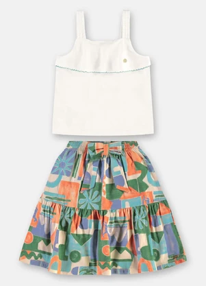 Up Baby - Conjunto Blusa Saia Infantil Midi Branco - UP BABY