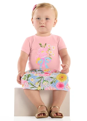Conjunto Blusa Saia-Short Estampado Quimby Rosa - QUIMBY
