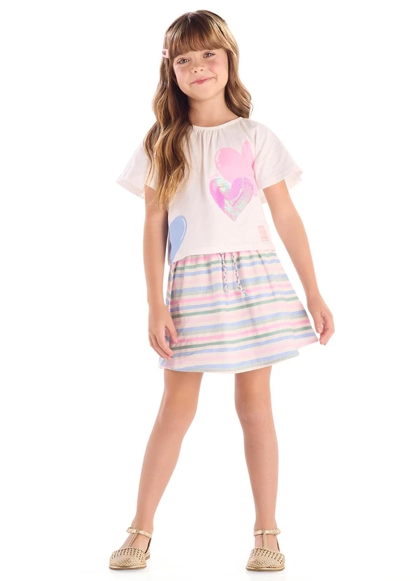 Quimby - Conjunto Blusa Saia Short Bege
