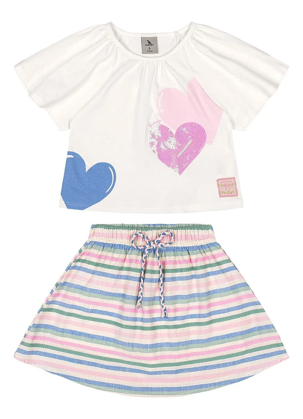 Quimby - Conjunto Blusa Saia Short Bege 2