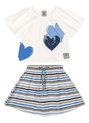 Quimby - Conjunto Blusa Saia Short Branco - QUIMBY