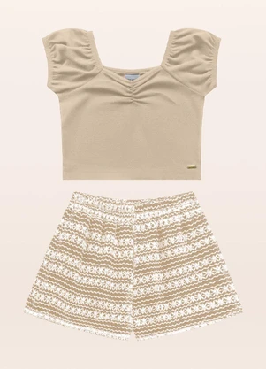 Fakini Kids - Conjunto Blusa/Short Bege - FAKINI KIDS