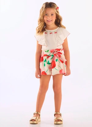 Up Baby - Conjunto Blusa Short Cereja Branco - UP BABY