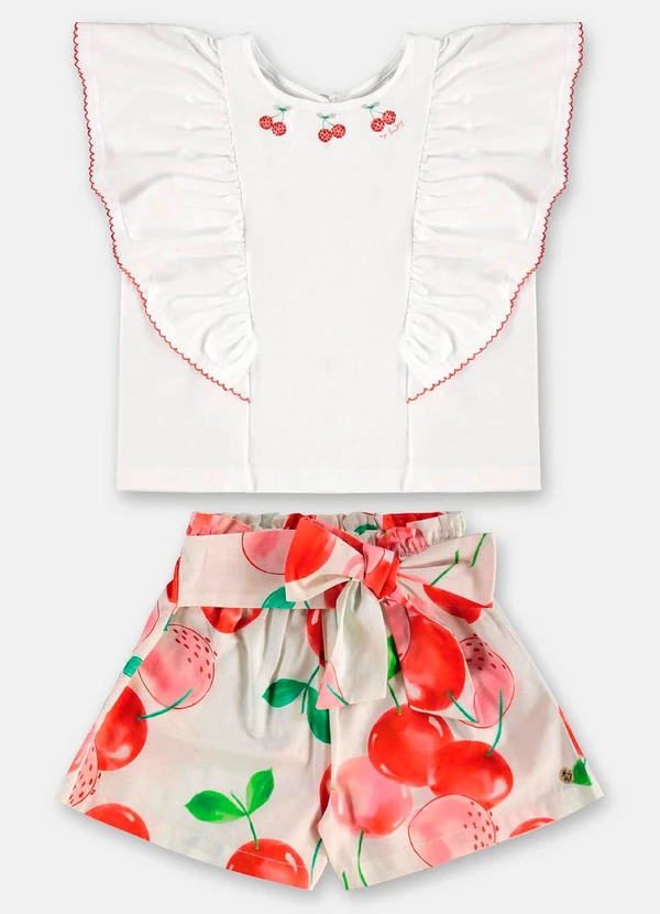 Up Baby - Conjunto Blusa Short Cereja Branco 2