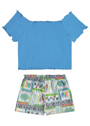 Bee Loop - Conjunto Blusa Short Estampado Azul - BEE LOOP