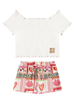 Bee Loop - Conjunto Blusa Short Estampado Bege - BEE LOOP