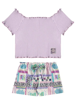 Bee Loop - Conjunto Blusa Short Estampado Roxo - BEE LOOP