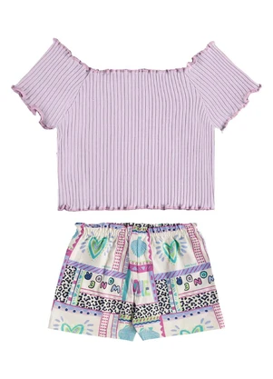 Bee Loop - Conjunto Blusa Short Estampado Roxo - BEE LOOP