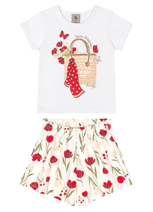 Quimby - Conjunto Blusa Short Floral Branco - QUIMBY