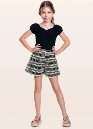 Fakini Kids - Conjunto Blusa/Short Preto - FAKINI KIDS