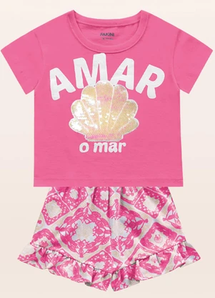 Fakini Kids - Conjunto Blusa/Short Rosa - FAKINI KIDS