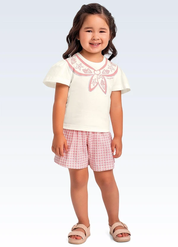 Fakini Kids - Conjunto Blusa/Shorts Bege