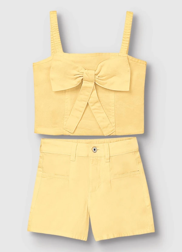 Carinhoso - Conjunto Blusa & Shorts com Laço Amarelo