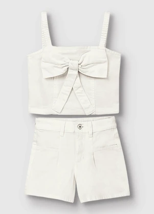 Carinhoso - Conjunto Blusa & Shorts com Laço Off White - CARINHOSO