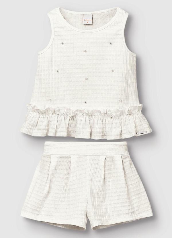 Carinhoso - Conjunto Blusa & Shorts com Pérolas Off White 2