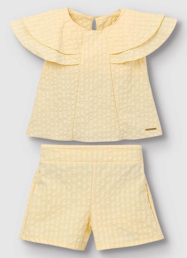 Carinhoso - Conjunto Blusa & Shorts em Anarruga Amarelo Paste 2