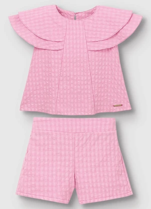 Carinhoso - Conjunto Blusa & Shorts em Anarruga Rosa Pastel - CARINHOSO