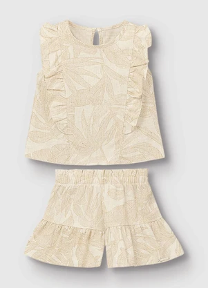 Carinhoso - Conjunto Blusa & Shorts Folhagens Areia - CARINHOSO