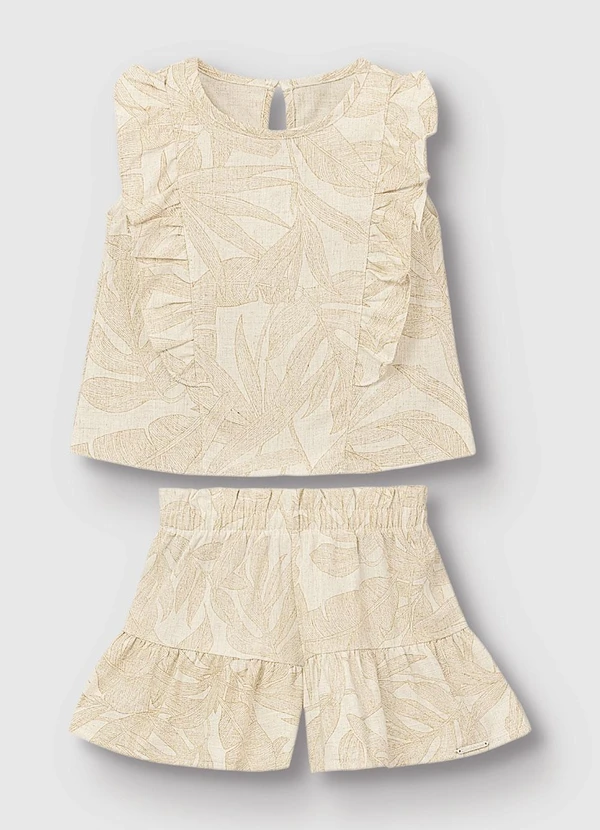 Carinhoso - Conjunto Blusa & Shorts Folhagens Areia