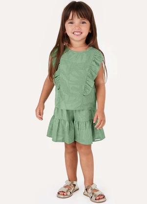 Carinhoso - Conjunto Blusa & Shorts Folhagens Verde Menta - CARINHOSO
