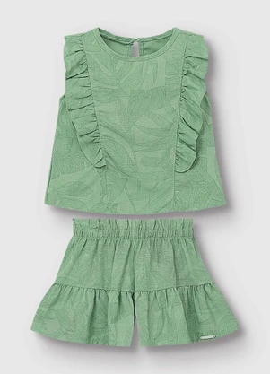 Carinhoso - Conjunto Blusa & Shorts Folhagens Verde Menta - CARINHOSO