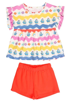 Galinha Pintadinha - Conjunto Blusa Shorts Moletinho Branco - GALINHA PINTADINHA