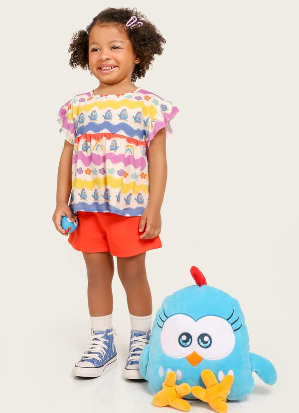 Galinha Pintadinha - Conjunto Blusa Shorts Moletinho Branco