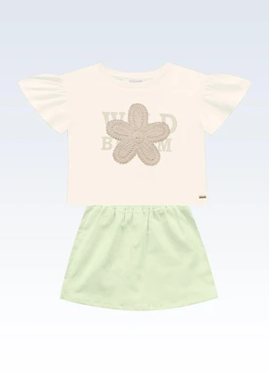 Fakini Kids - Conjunto Blusa/Shorts Saia Bege - FAKINI KIDS