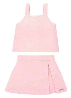 Carinhoso - Conjunto Blusa & Shorts Saia em Algodão Rosê - CARINHOSO