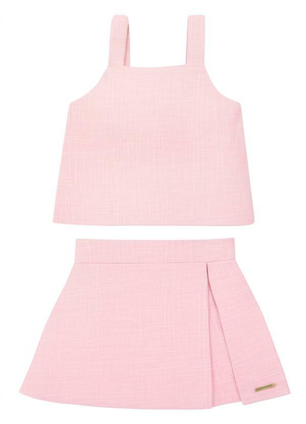 Carinhoso - Conjunto Blusa & Shorts Saia em Algodão Rosê