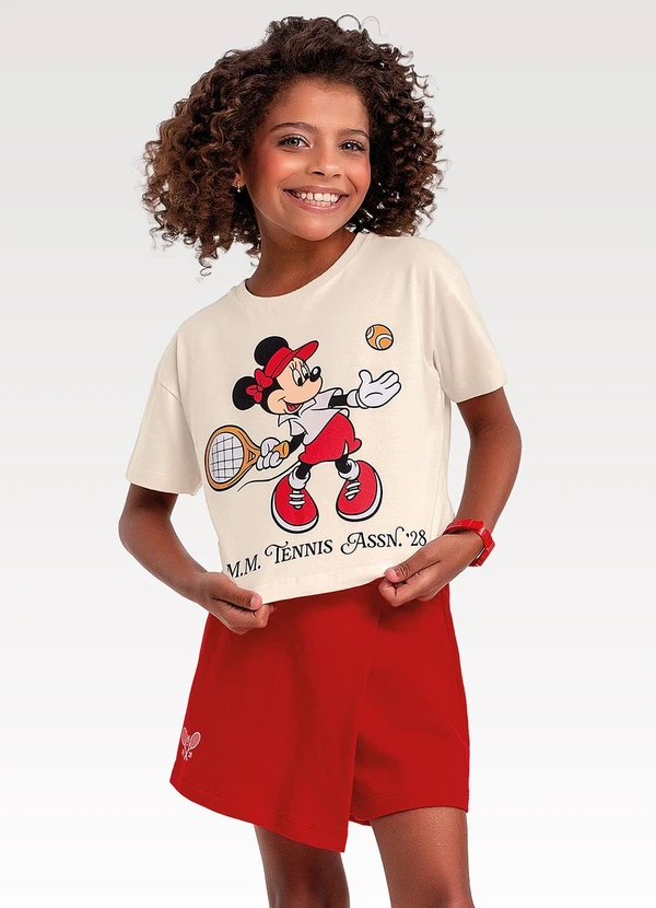 Fakini Kids - Conjunto Blusa/Shorts Saia Minnie Bege