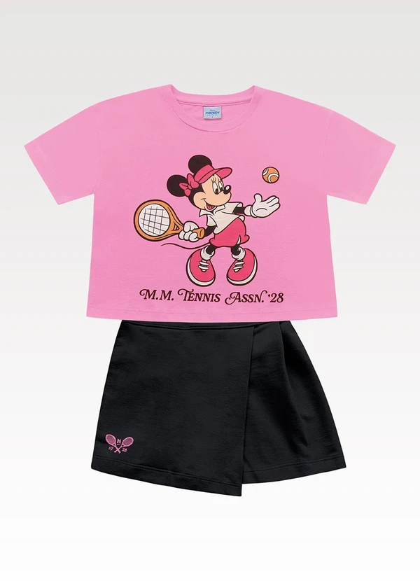Fakini Kids - Conjunto Blusa/Shorts Saia Minnie Rosa