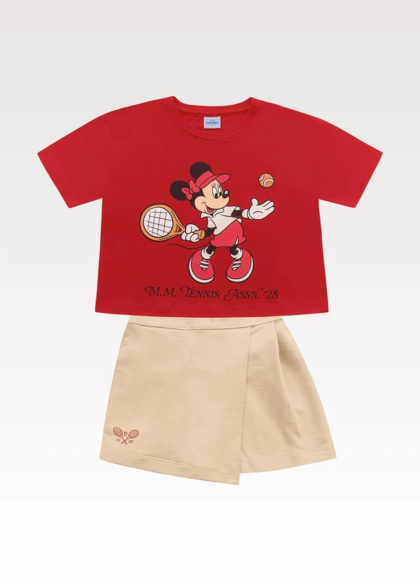 Fakini Kids - Conjunto Blusa/Shorts Saia Minnie Vermelho