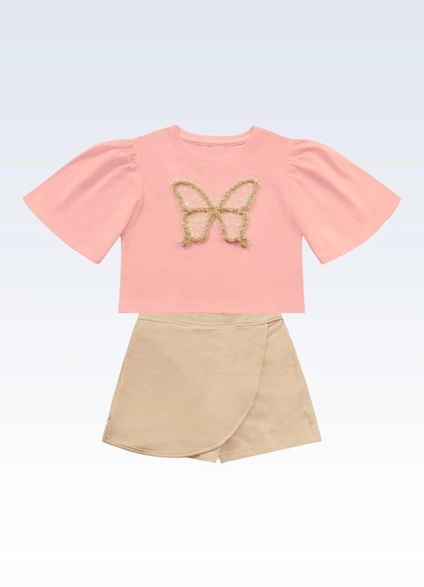 Fakini Kids - Conjunto Blusa/Shorts Saia Rosa