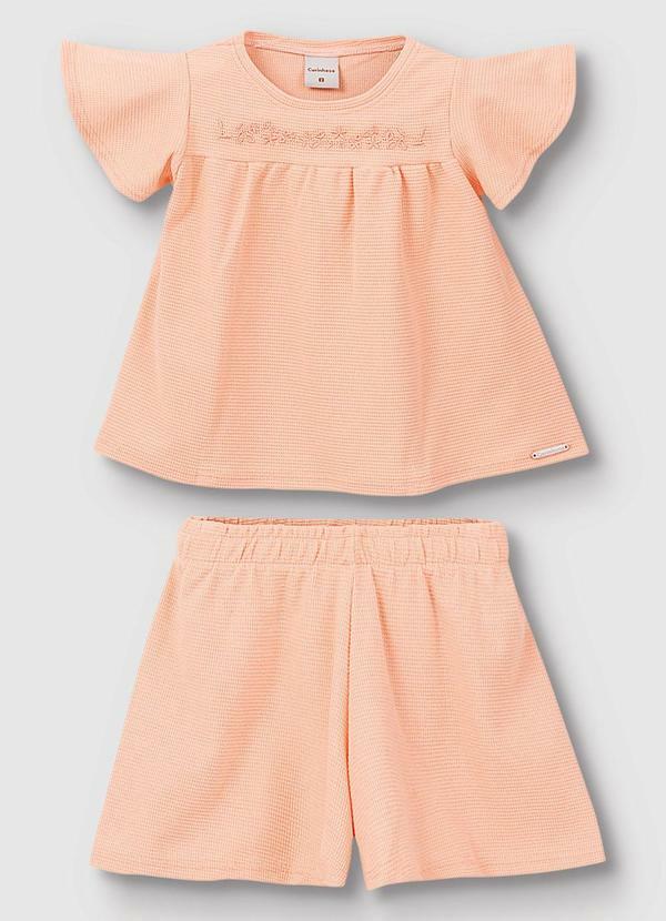Carinhoso - Conjunto Blusa & Shorts Texturizada Laranja Claro