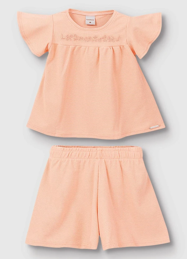 Carinhoso - Conjunto Blusa & Shorts Texturizada Laranja Claro