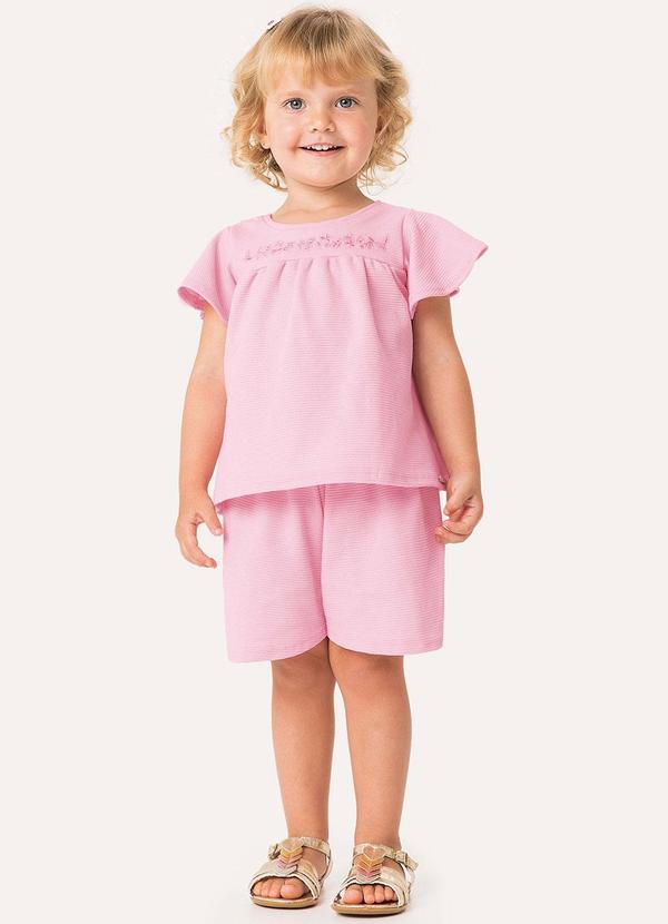 Carinhoso - Conjunto Blusa & Shorts Texturizada Rosa Claro
